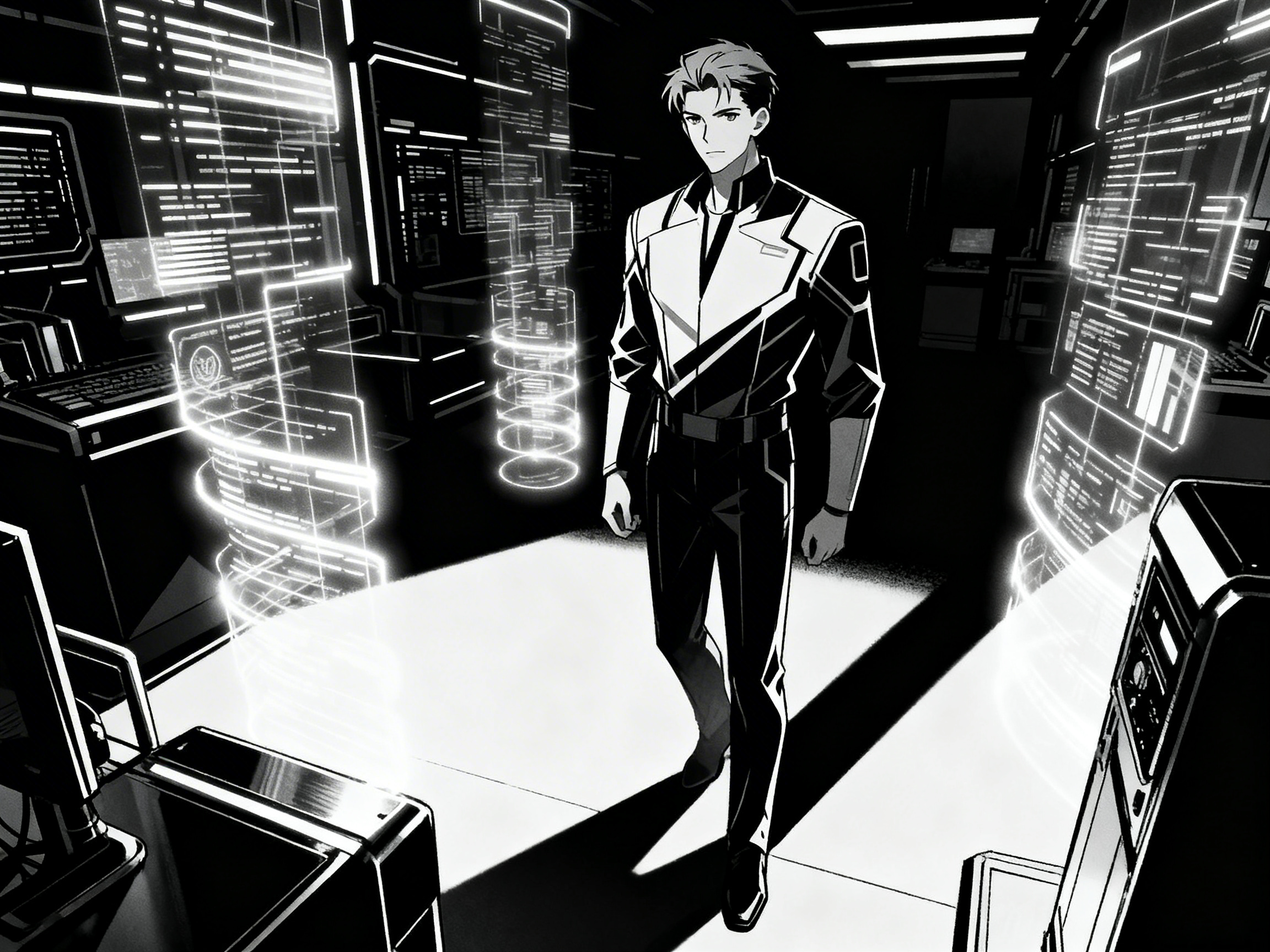 A minimalist cyber-security data center scene.