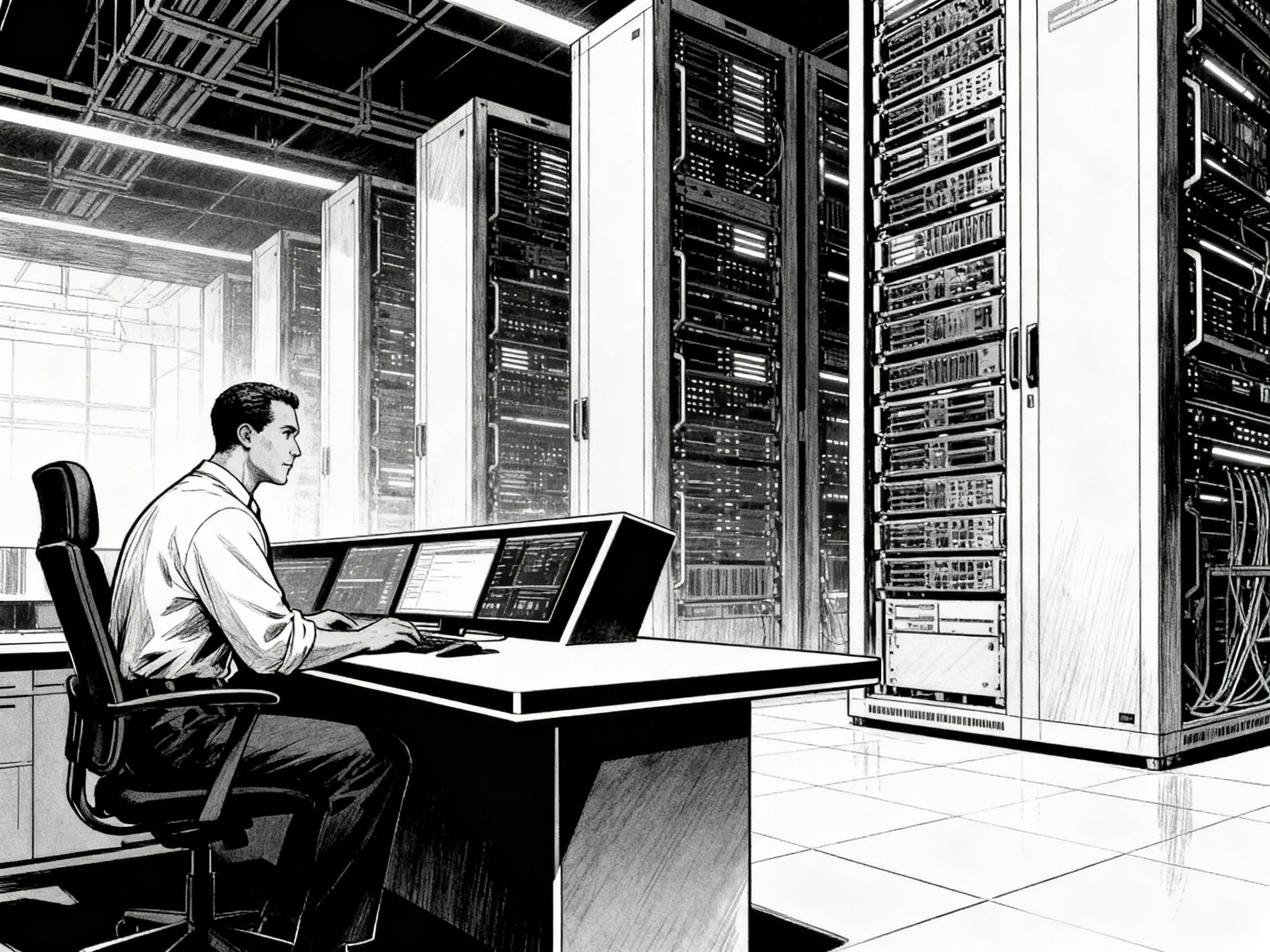 Security analyst in a server room environment.