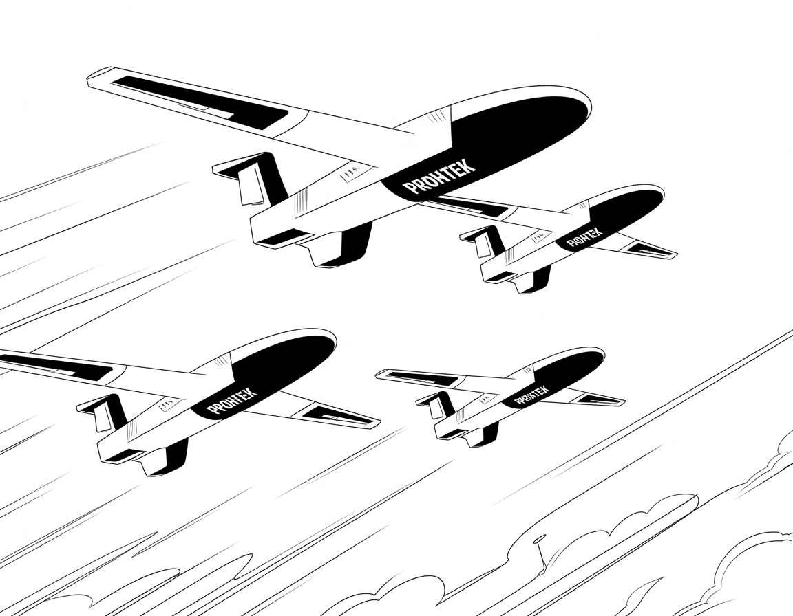 PROHTEK drones flying in formation.